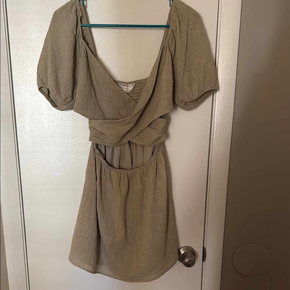 Urban Renewal Tan Puff Sleeve Wrap Sundress